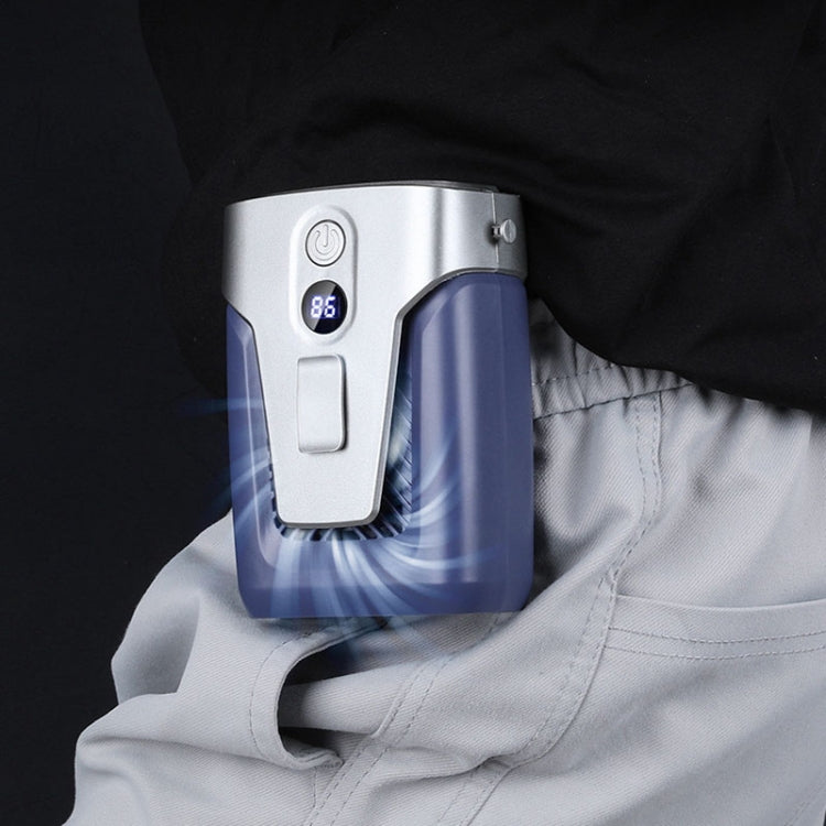 Outdoor Portable Waist High Wind Leafless Hanging Neck Fan With Power Function(Time Wind Blue)