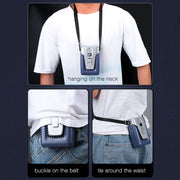 Outdoor Portable Waist High Wind Leafless Hanging Neck Fan With Power Function(Time Wind Blue)