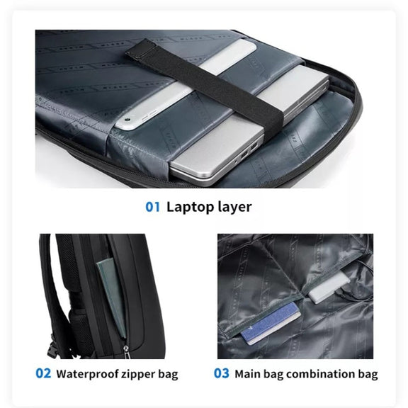 Business Large Capacity Travel Bag Multifunctional Water-resistant Laptop Backpack With USB Port(Light Grey)