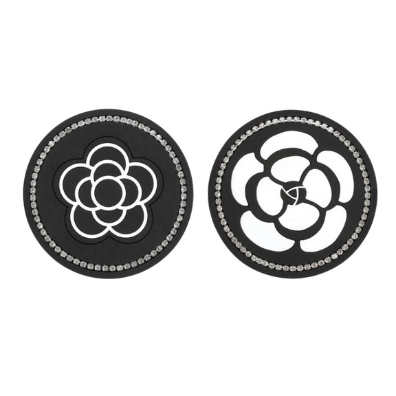 Car Water Cup Anti-skid Mat Door Slot Interior Modification Mat With diamond(Big Camellia)