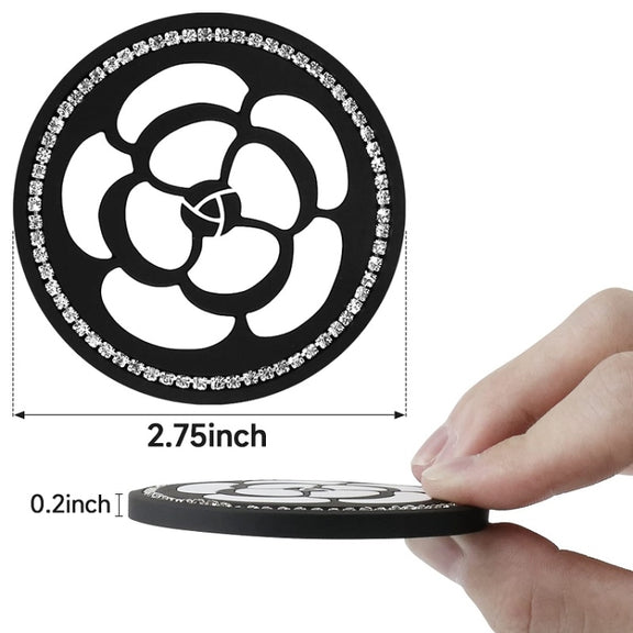 Car Water Cup Anti-skid Mat Door Slot Interior Modification Mat With diamond(Big Camellia)
