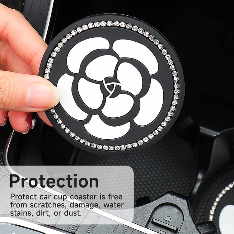 Car Water Cup Anti-skid Mat Door Slot Interior Modification Mat With diamond(Big Camellia)