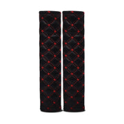 Rhombus Leather Seat Belt Shoulder Protector Pads, Color: Black Leather Red Line
