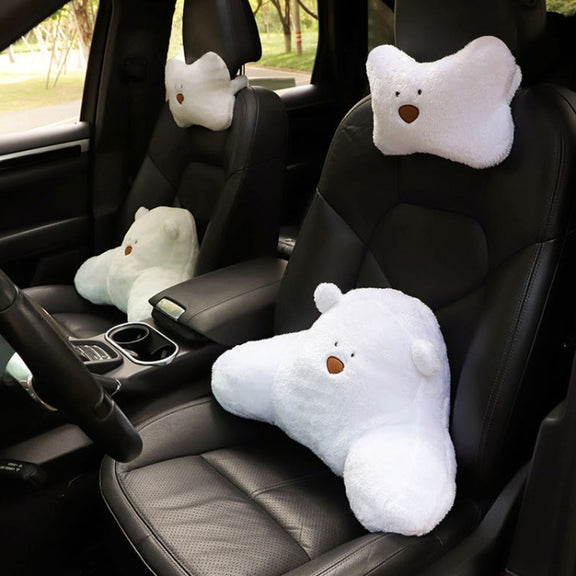 Car Cartoon Bear Plush Seat Upholstery Pillow, Color: Lumbar Pillow White