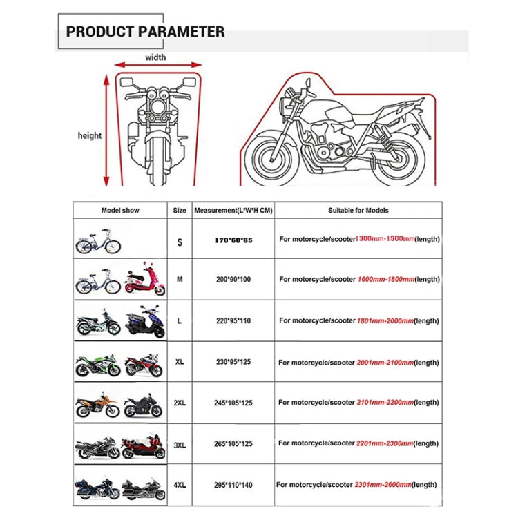190T Motorcycle Rain Covers Dustproof Rain UV Resistant Dust Prevention Covers, Size: L(Black and Silver)
