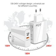 A502 65W USB-C/Type-C+USB Dual Port GaN Charger QC3.0 Laptop Universal Charger US Plug White