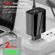A502 65W USB-C/Type-C+USB Dual Port GaN Charger QC3.0 Laptop Universal Charger EU Plug White