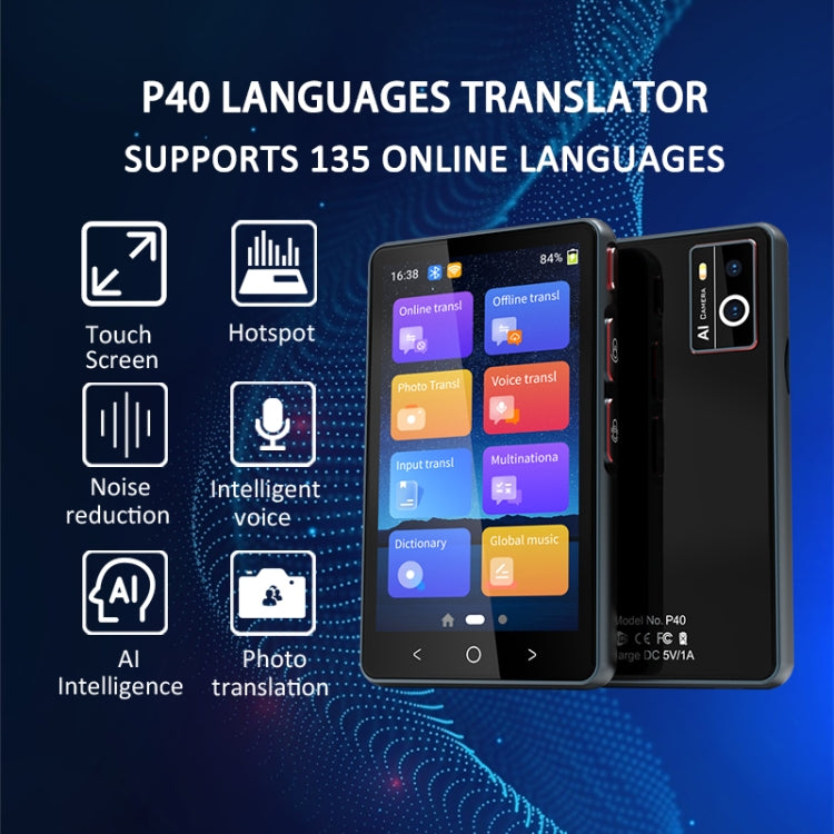 P40 Multi-country Smart Translator Simultaneous Interpretation Photo Offline Translation Recording to Translation(White)