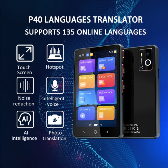 P40 Multi-country Smart Translator Simultaneous Interpretation Photo Offline Translation Recording to Translation(White)