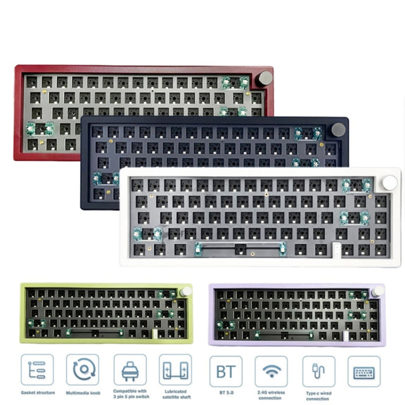 67 Keys Three-mode Customized DIY With Knob Mechanical Keyboard Kit Supports Hot Plug RGB Backlight, Color: Blue