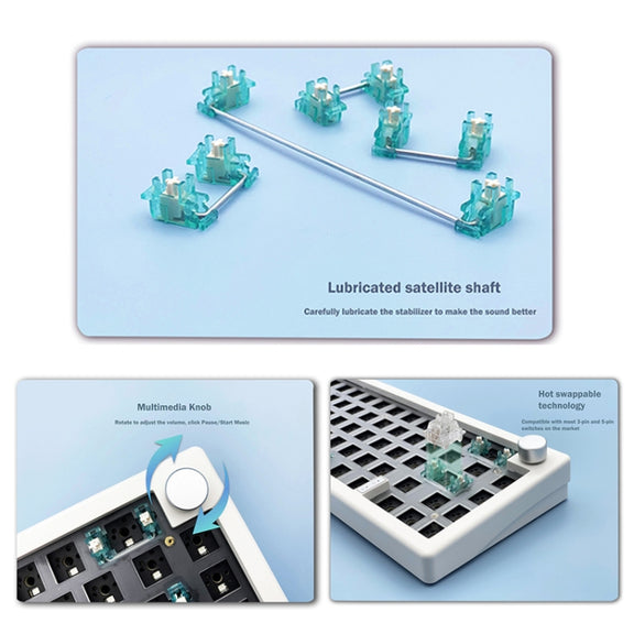 67 Keys Three-mode Customized DIY With Knob Mechanical Keyboard Kit Supports Hot Plug RGB Backlight, Color: Green