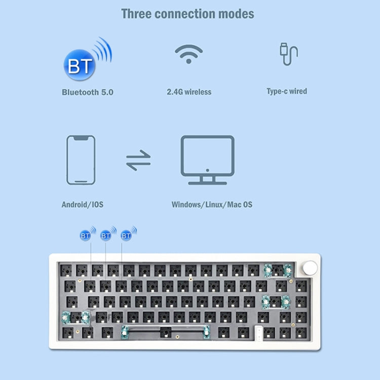 67 Keys Three-mode Customized DIY With Knob Mechanical Keyboard Kit Supports Hot Plug RGB Backlight, Color: Blue