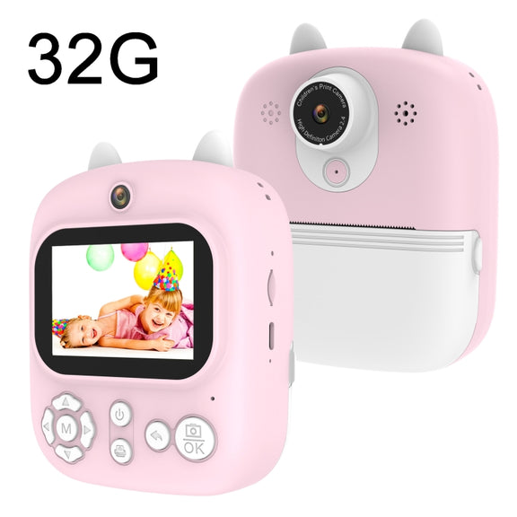1200W Pixel  2.4 Inch Display Children Print Instant Camera 32G+Card Reader  Pink