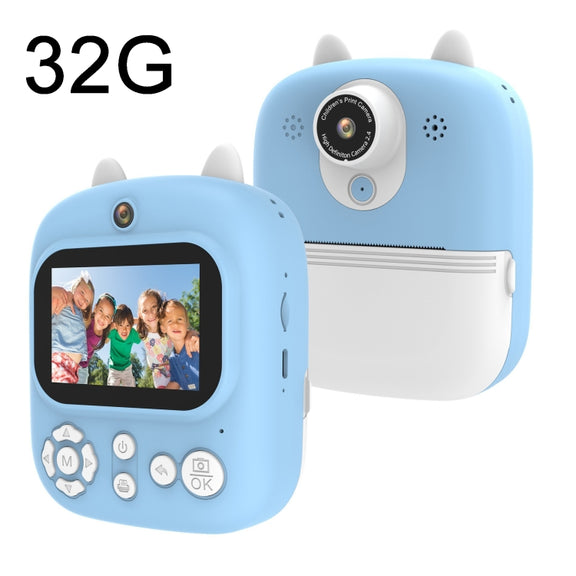 1200W Pixel  2.4 Inch Display Children Print Instant Camera 32G+Card Reader Blue
