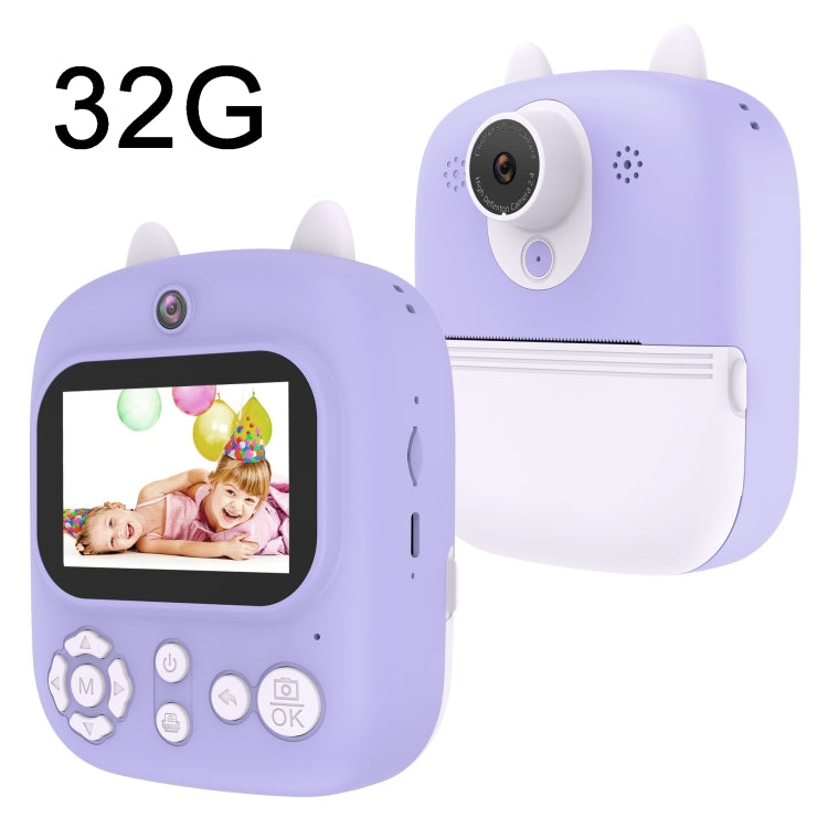 1200W Pixel  2.4 Inch Display Children Print Instant Camera 32G+Card Reader Purple