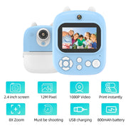 1200W Pixel  2.4 Inch Display Children Print Instant Camera 32G+Card Reader Blue
