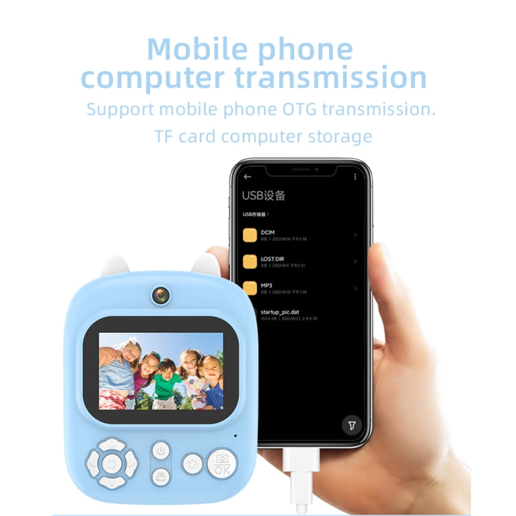 1200W Pixel  2.4 Inch Display Children Print Instant Camera 32G+Card Reader Blue