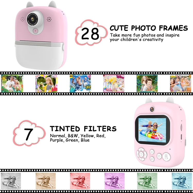 1200W Pixel  2.4 Inch Display Children Print Instant Camera 32G+Card Reader Blue