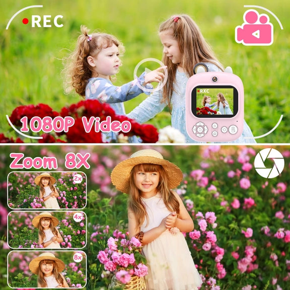 1200W Pixel  2.4 Inch Display Children Print Instant Camera 32G+Card Reader Blue