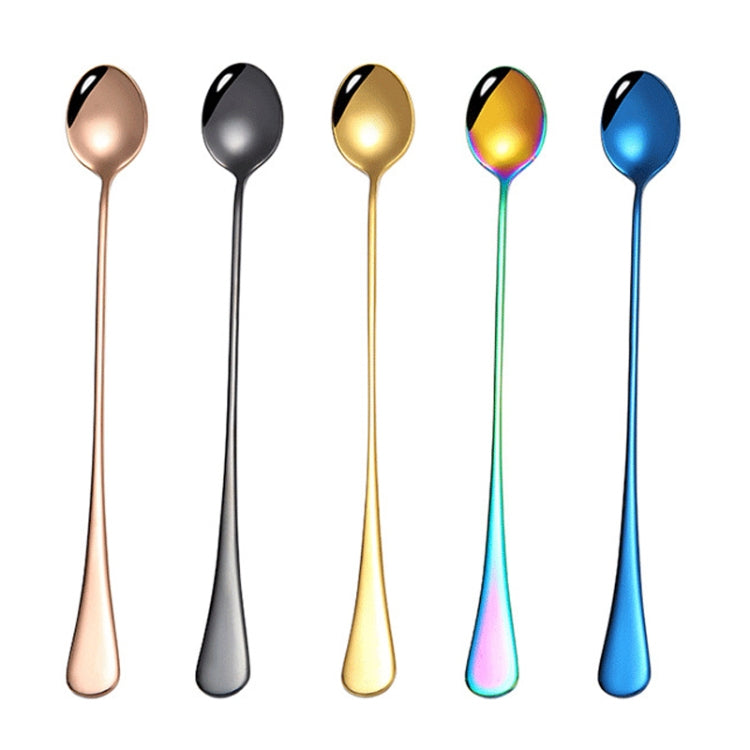 304 Stainless Steel Long Handle Thickened Pointed Spoon Coffee Ice Drink Mixing Spoon, Color: Titanium Gold