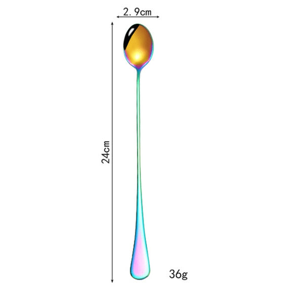 304 Stainless Steel Long Handle Thickened Pointed Spoon Coffee Ice Drink Mixing Spoon, Color: Titanium Gold
