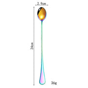 304 Stainless Steel Long Handle Thickened Pointed Spoon Coffee Ice Drink Mixing Spoon, Color: Titanium Black