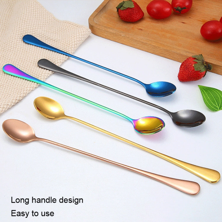 304 Stainless Steel Long Handle Thickened Pointed Spoon Coffee Ice Drink Mixing Spoon, Color: Titanium Gold