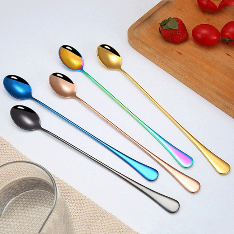 304 Stainless Steel Long Handle Thickened Pointed Spoon Coffee Ice Drink Mixing Spoon, Color: Titanium Gold