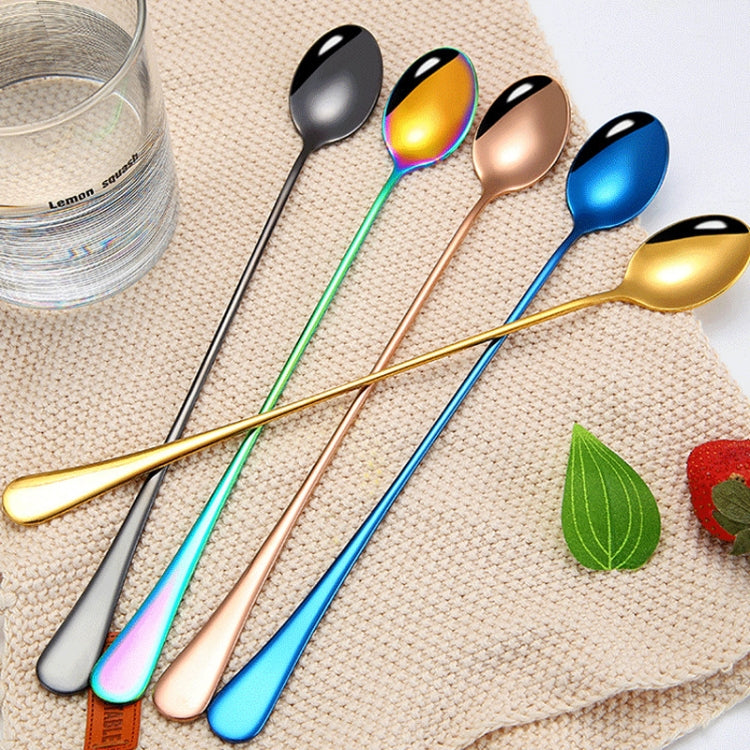 304 Stainless Steel Long Handle Thickened Pointed Spoon Coffee Ice Drink Mixing Spoon, Color: Titanium Gold