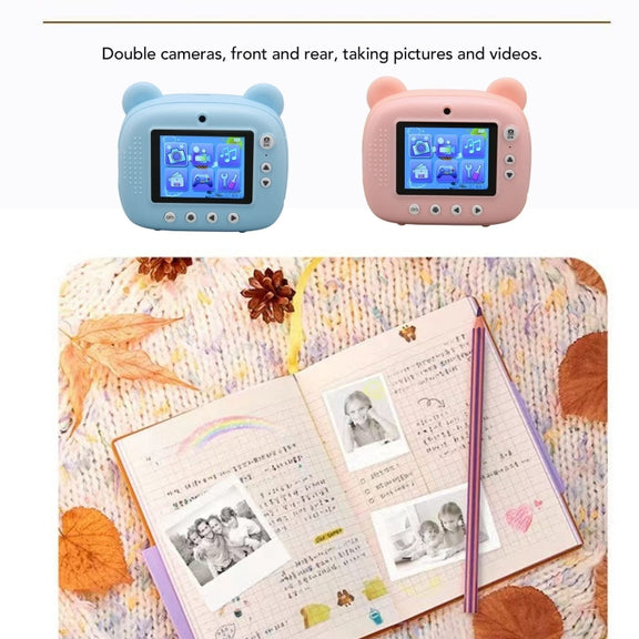 Children Instant Print Camera 1080P 2.4-Inch IPS Screen Dual Lens Photography Camera(Blue)