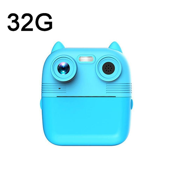 1080P Instant Print Camera 2.8-inch IPS Screen Front and Rear Dual Lens Kids Camera, Spec: Blue+32G Card