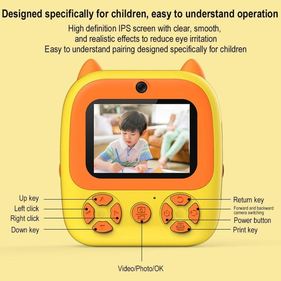 1080P Instant Print Camera 2.8-inch IPS Screen Front and Rear Dual Lens Kids Camera, Spec: Blue+32G Card