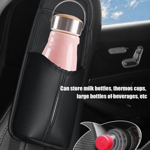Car Seat Leather Multifunctional Tissue Water Cup Storage Hanging Bag(Black)