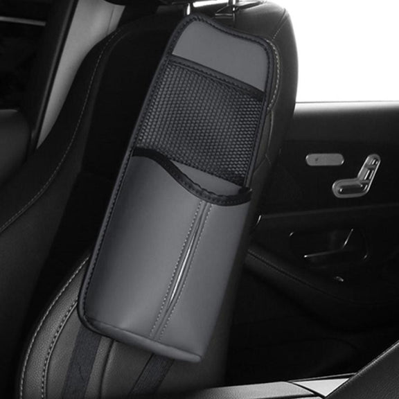 Car Seat Leather Multifunctional Tissue Water Cup Storage Hanging Bag(Black)