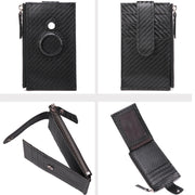 For Airtag Tracker Case Carbon Fiber Credit Card Holder Wallet(Black)
