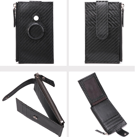 For Airtag Tracker Case Carbon Fiber Credit Card Holder Wallet(Black)