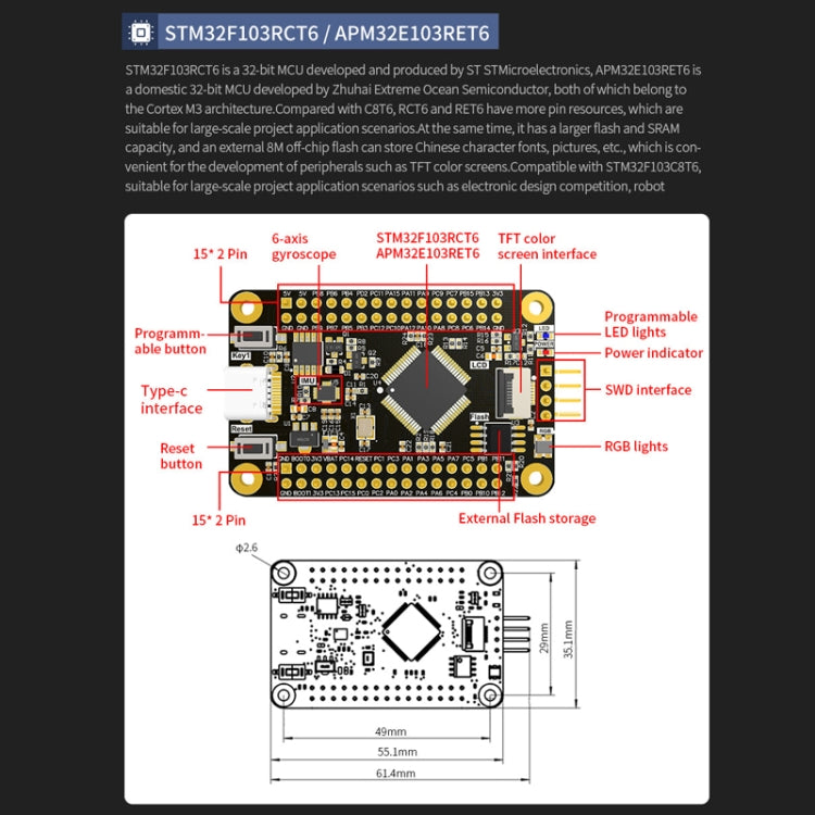 Yahboom MCU RCT6 Development Board STM32 Experimental Board ARM System Core Board, Specification: APM32E103RET6