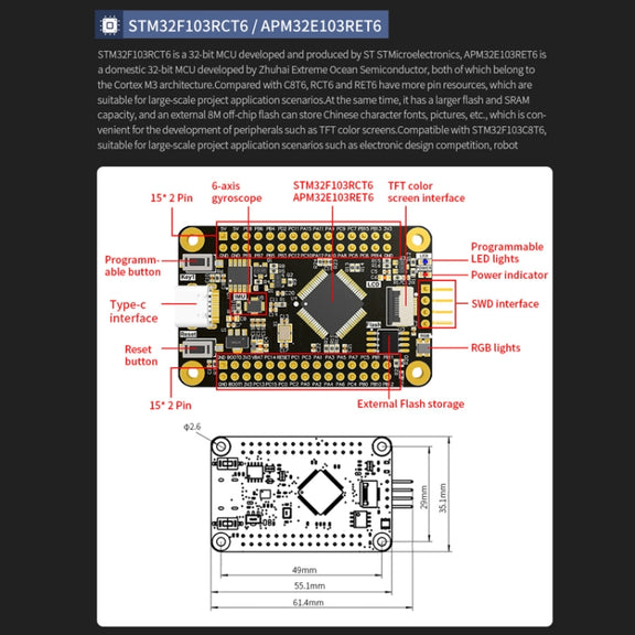 Yahboom MCU RCT6 Development Board STM32 Experimental Board ARM System Core Board, Specification: APM32E103RET6