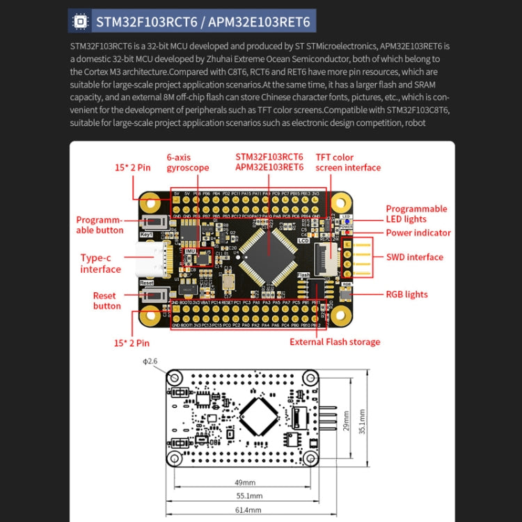 Yahboom MCU RCT6 Development Board STM32 Experimental Board ARM System Core Board, Specification: STM32F103C8T6
