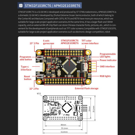 Yahboom MCU RCT6 Development Board STM32 Experimental Board ARM System Core Board, Specification: STM32F103RCT6