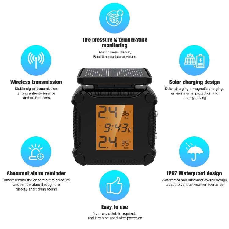 M8 Solar Motorcycle Tire Pressure Monitor Color Screen High Precision Sensor