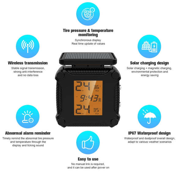 M8 Solar Motorcycle Tire Pressure Monitor Color Screen High Precision Sensor