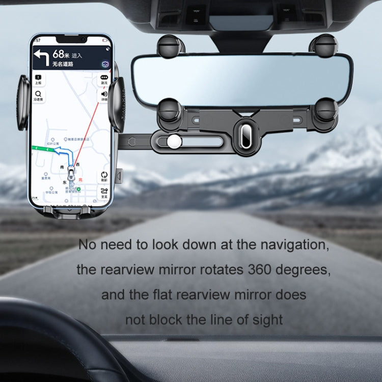 Car Rearview Mirror Navigation Retractable Multifunctional Mobile Phone Holder(Black)