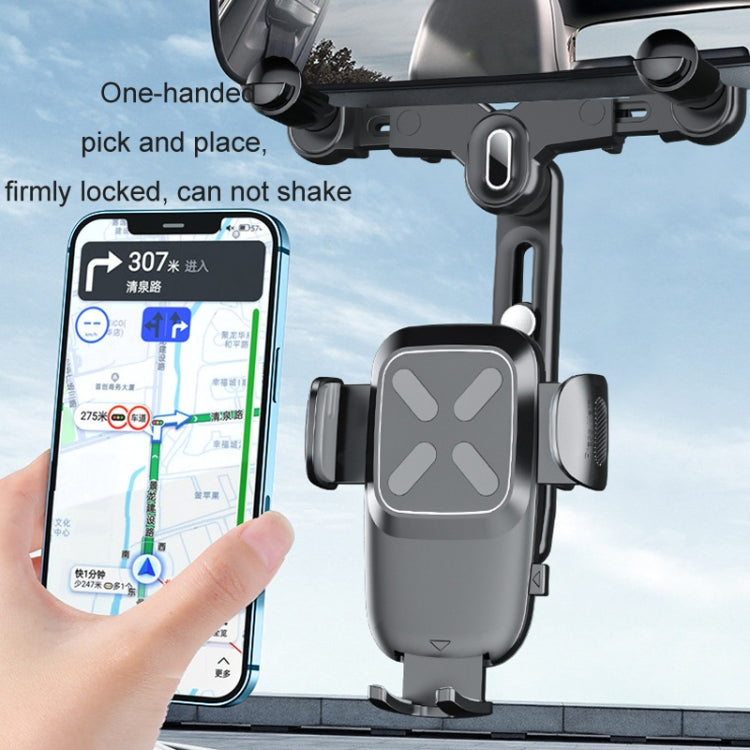 Car Rearview Mirror Navigation Retractable Multifunctional Mobile Phone Holder(Black)