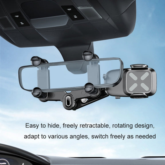 Car Rearview Mirror Navigation Retractable Multifunctional Mobile Phone Holder(Black)