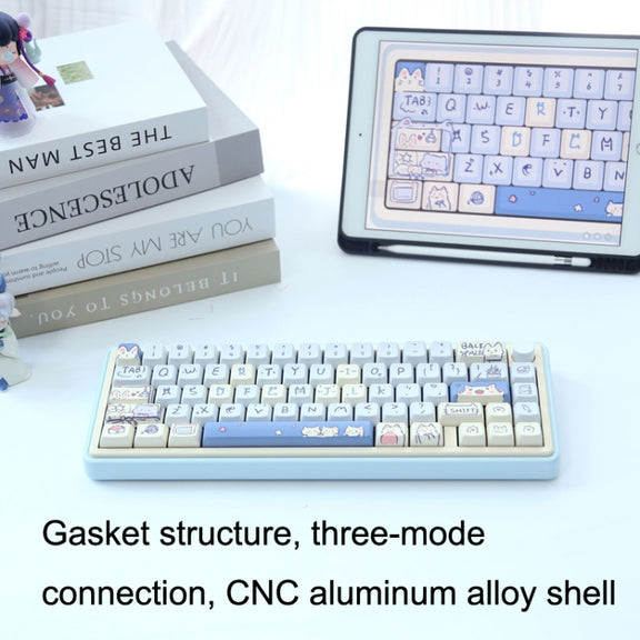 Bluetooth Wireless 3-mode RGB Backlit Gaming Mechanical Keyboard Aluminum Alloy Kit + Keycap(Light Green)