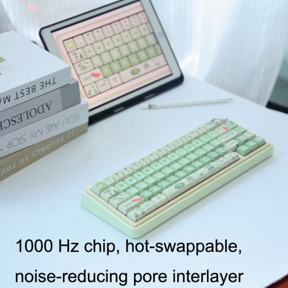 Bluetooth Wireless 3-mode RGB Backlit Gaming Mechanical Keyboard Aluminum Alloy Kit + Keycap(Light Green)