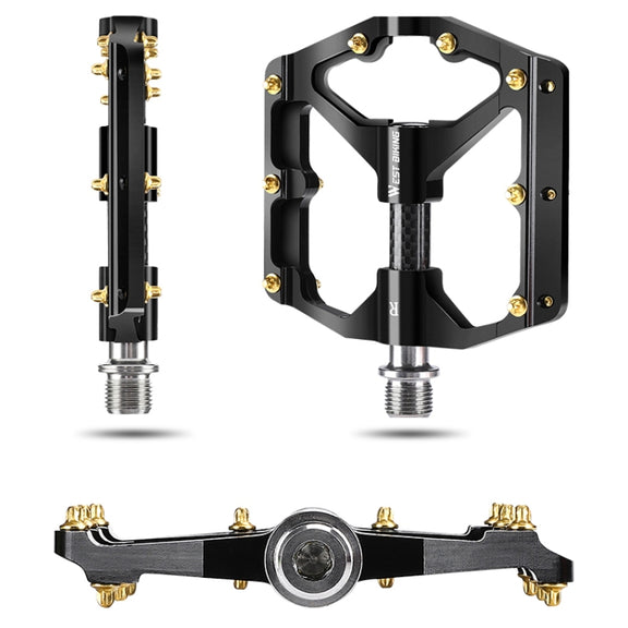 WEST BIKING 3 Bearings Ultralight Carbon Fiber Bushing Mountain Bike Pedal(Black)
