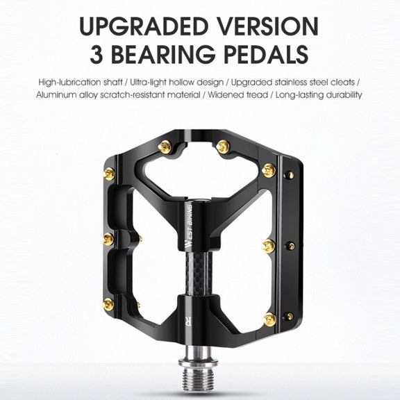 WEST BIKING 3 Bearings Ultralight Carbon Fiber Bushing Mountain Bike Pedal(Black)
