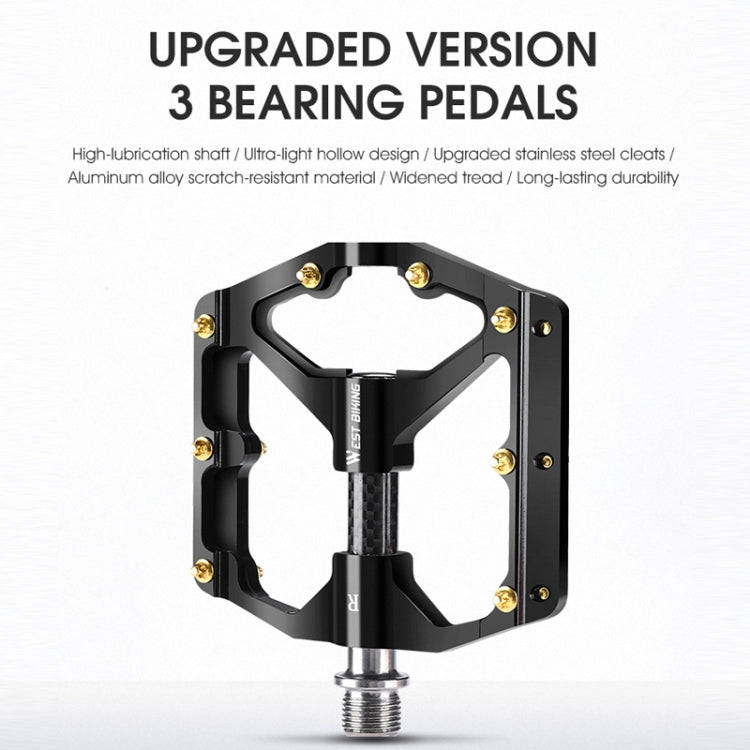 WEST BIKING 3 Bearings Ultralight Carbon Fiber Bushing Mountain Bike Pedal(Black)